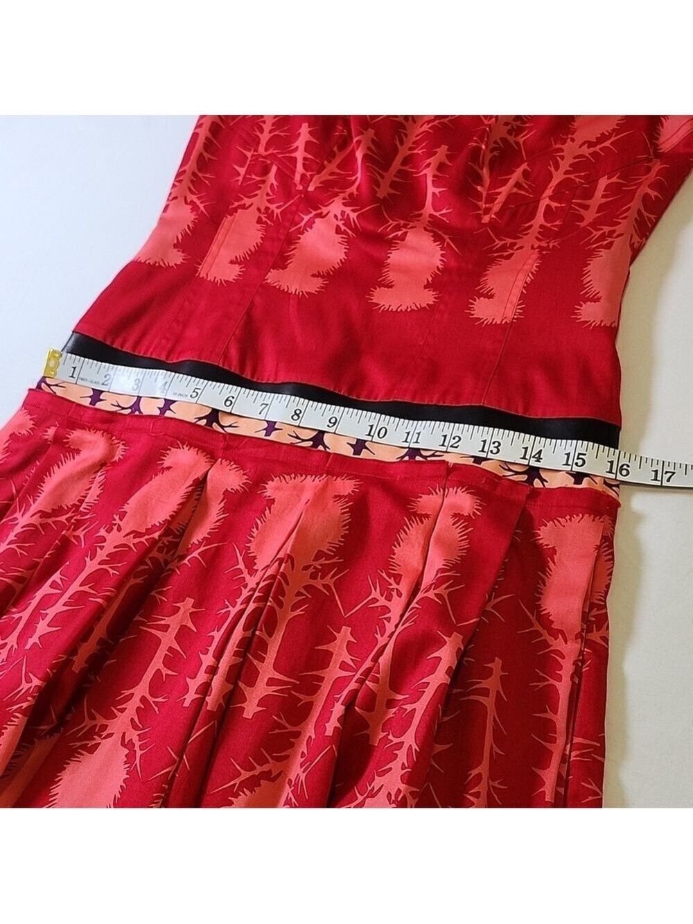 Sophie Theallet Cotton and Leather Red and Black Patterned Dress Size US8 EU40 - Picture 7 of 8